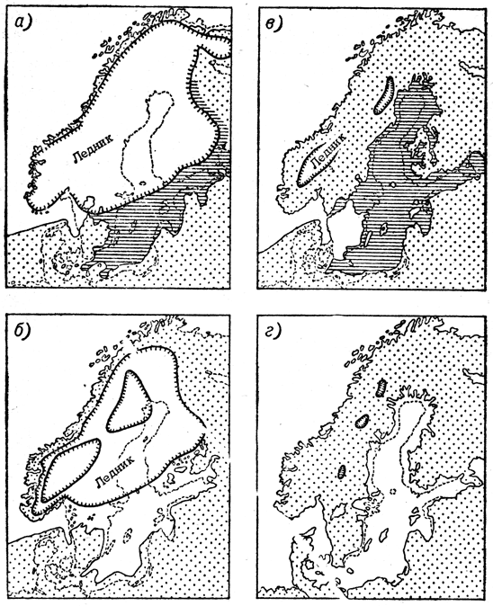 Схема главных этапов послеледниковой эволюции Балтийского моря